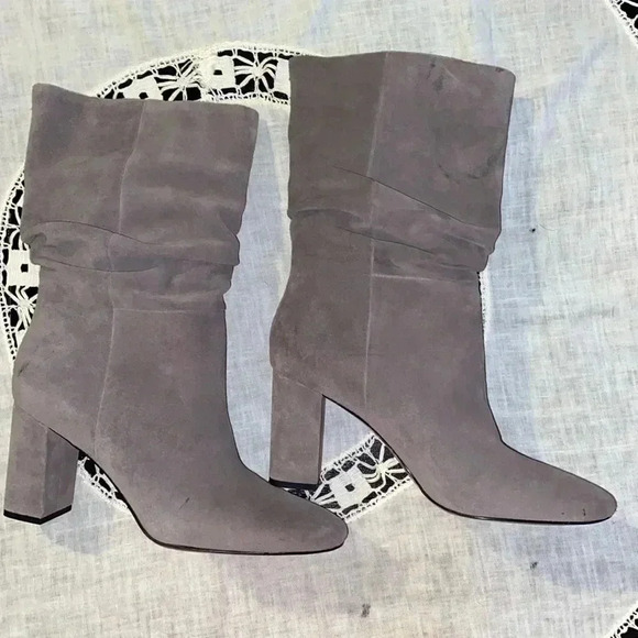 Banana Republic grey suede slouchy heeled boots - Picture 2 of 11